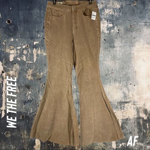 WE THE FREE CRVY SUPER HIGH RISE REAR LACE UP CORDS TAN NEW NWT SIZE 30 - Picture 1 of 4